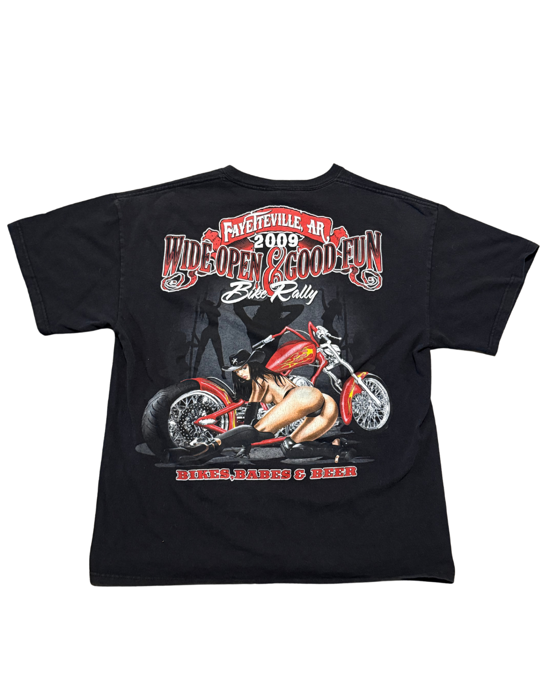 2000s Arkansas biker chick black tee-L