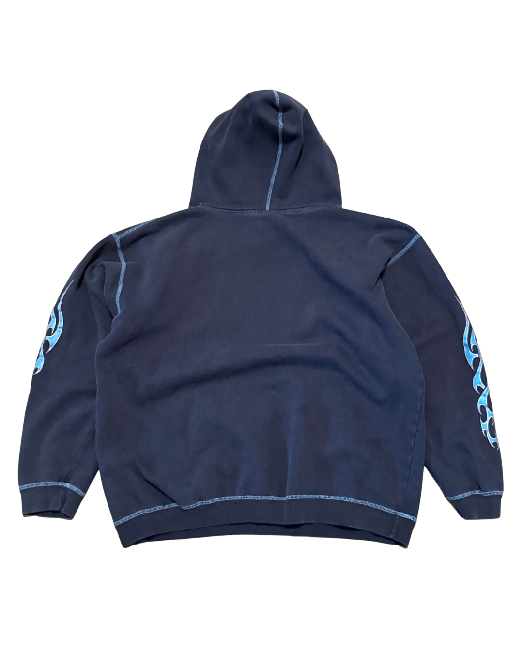 2000s Verbal Assault, navy and baby blue chopper style arm hit hoodie-L