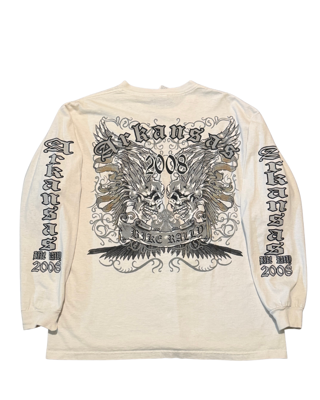 2000s long sleeve Arkansas white biker Tee-L