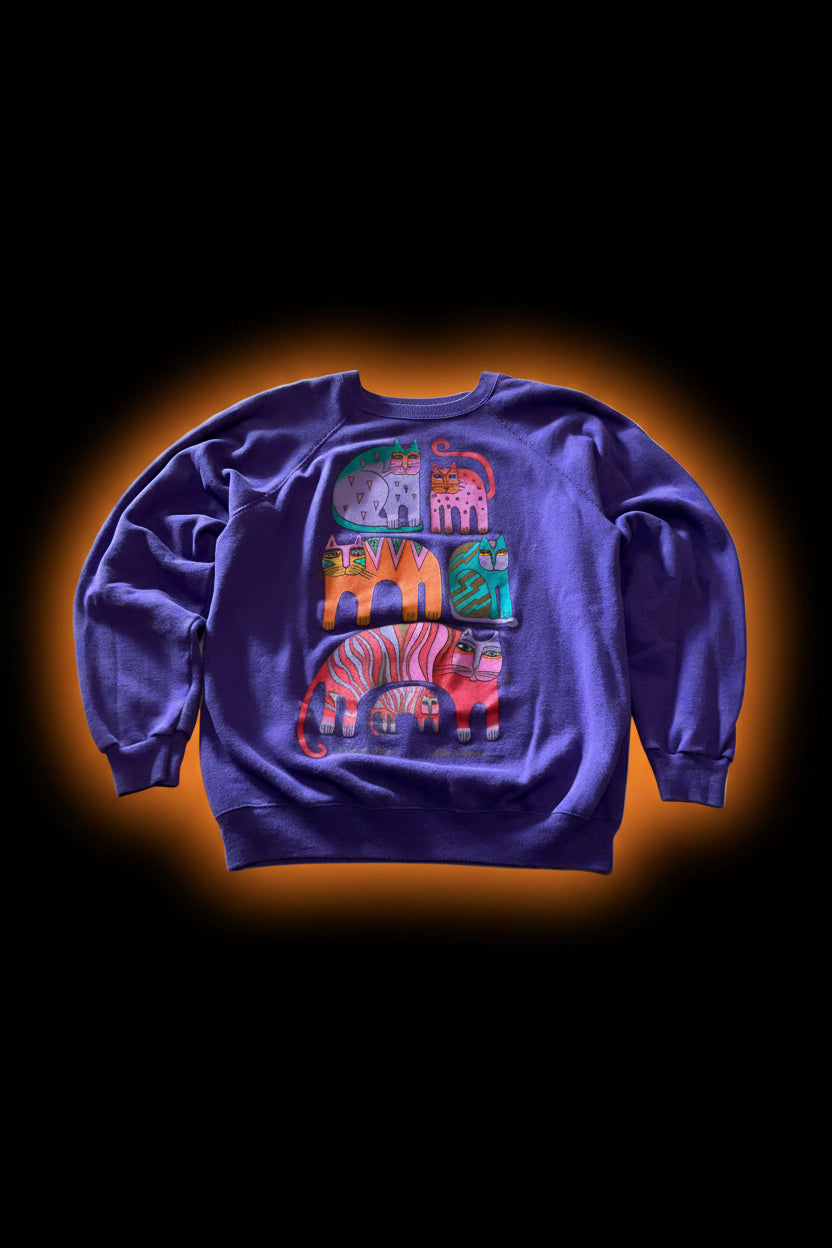 VTG Laurel Burch Purple Cat Crewneck- XL