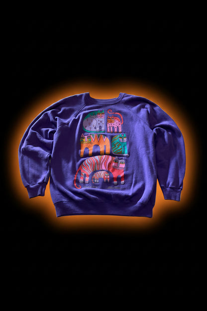 VTG Laurel Burch Purple Cat Crewneck- XL