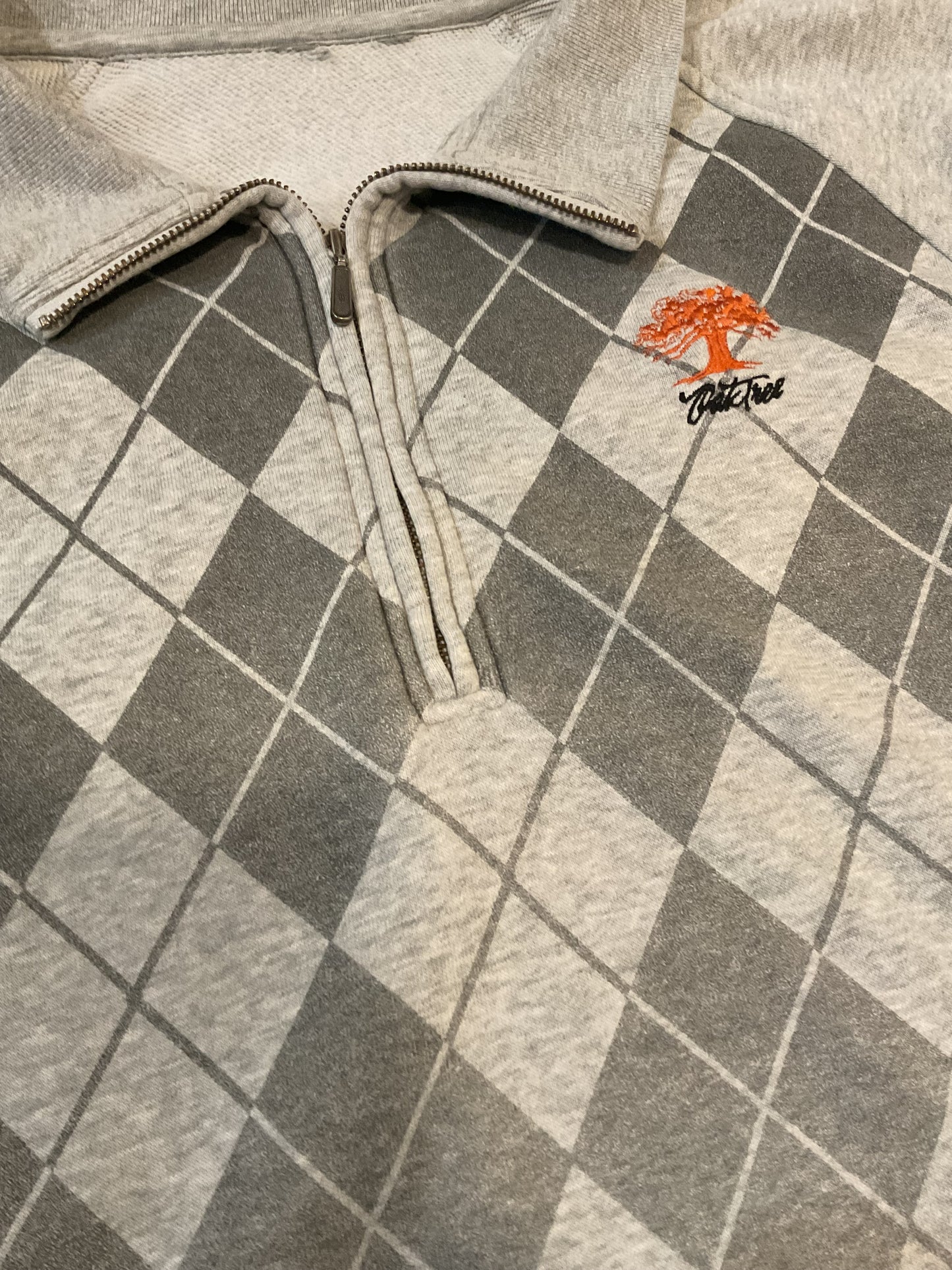 Vintage Oak Tree Argyle Quarter zip-pullover Sweatshirt size -XL