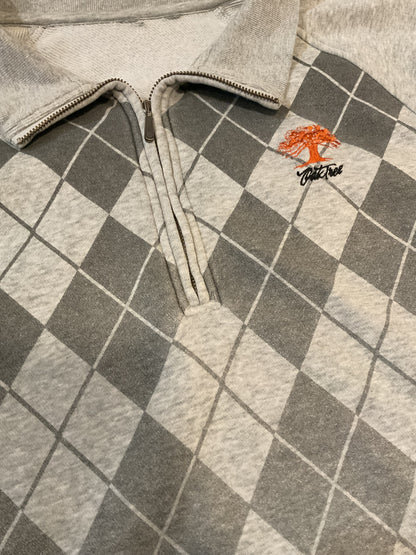 Vintage Oak Tree Argyle Quarter zip-pullover Sweatshirt size -XL