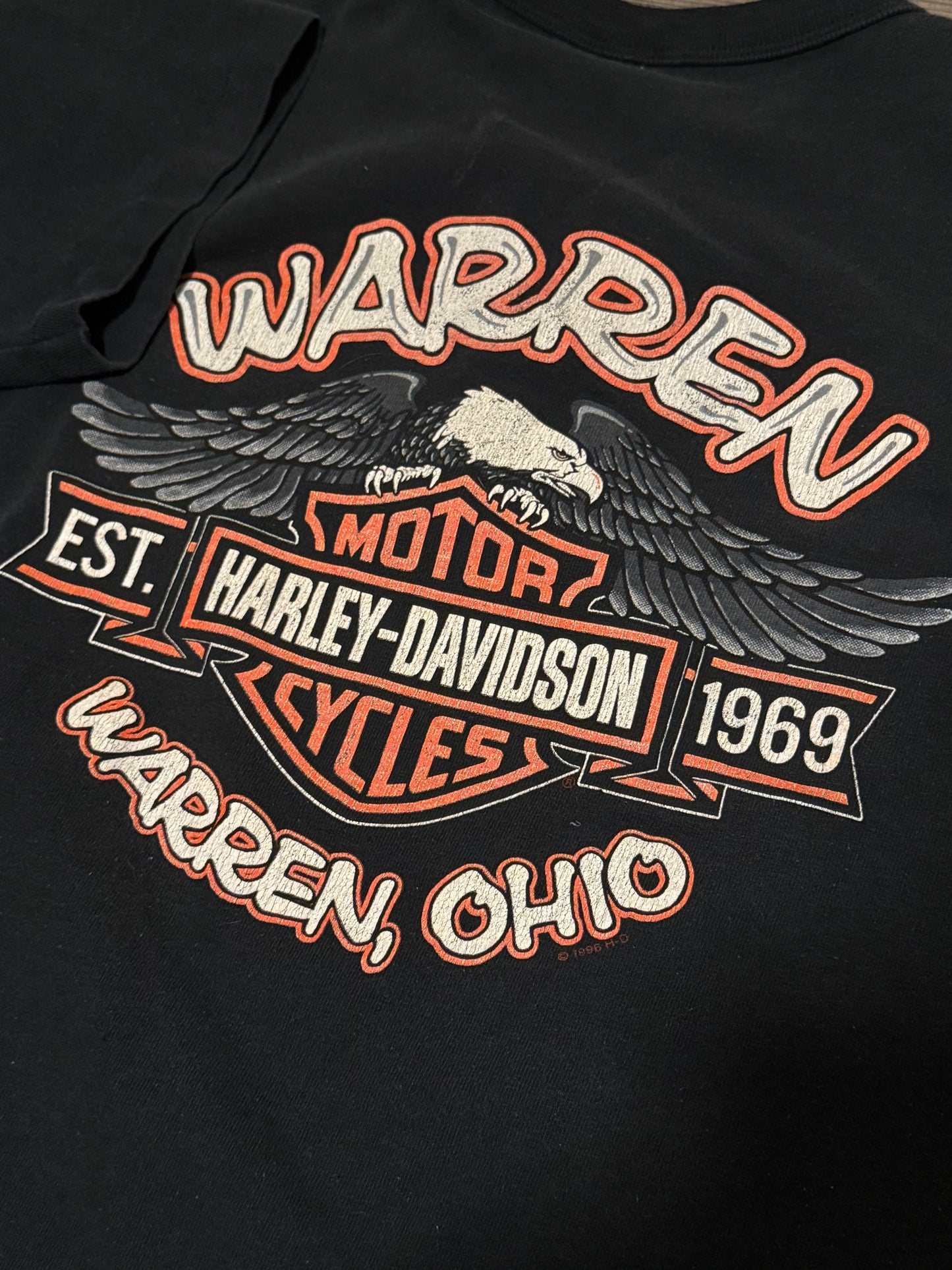 Black Single stitch 90s Harley Davidson RPMS “THINK FAST”- Large