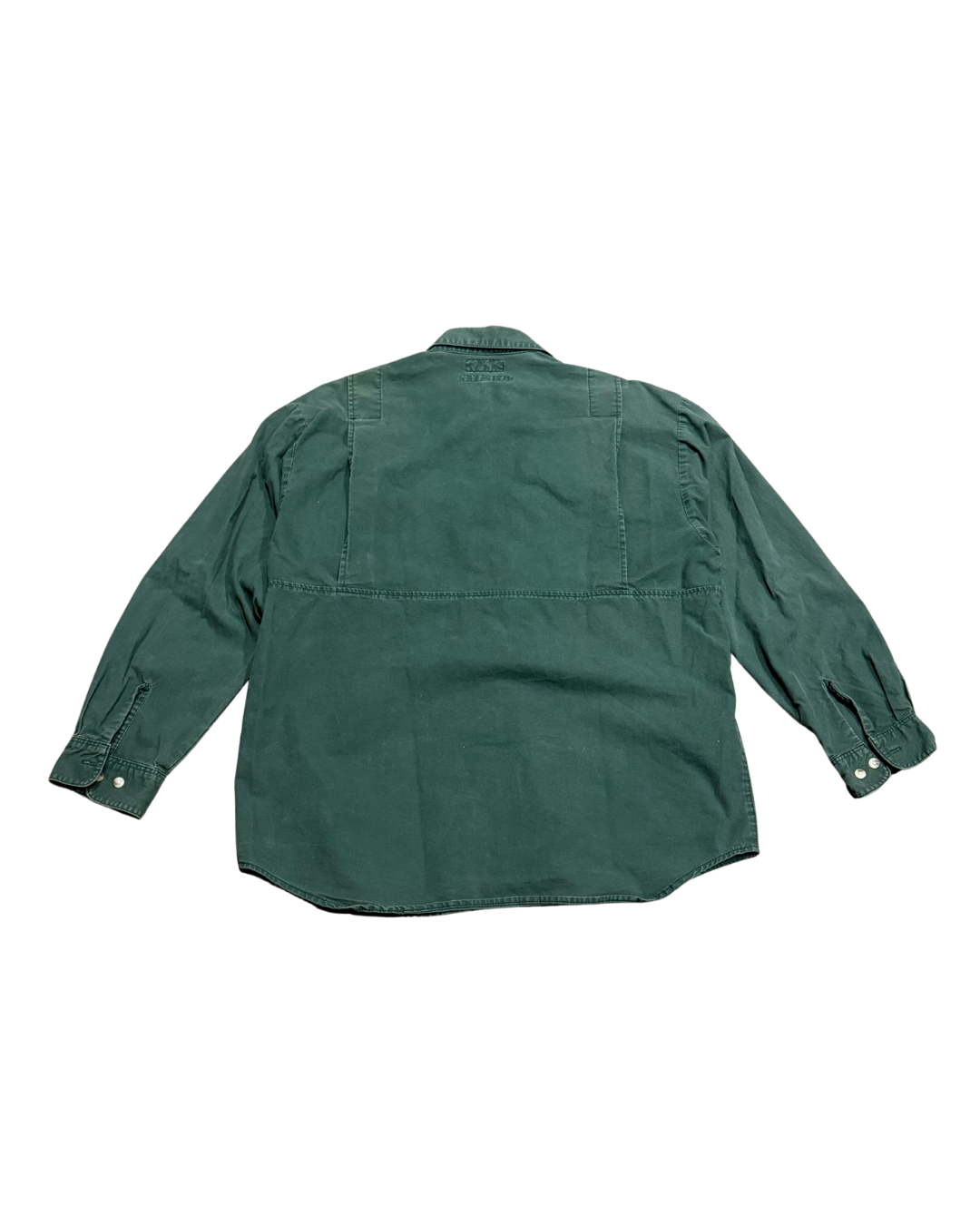 Vintage Columbia sportswear, hunting long sleeve quilted green shirt with small wheat embroidered. -XL