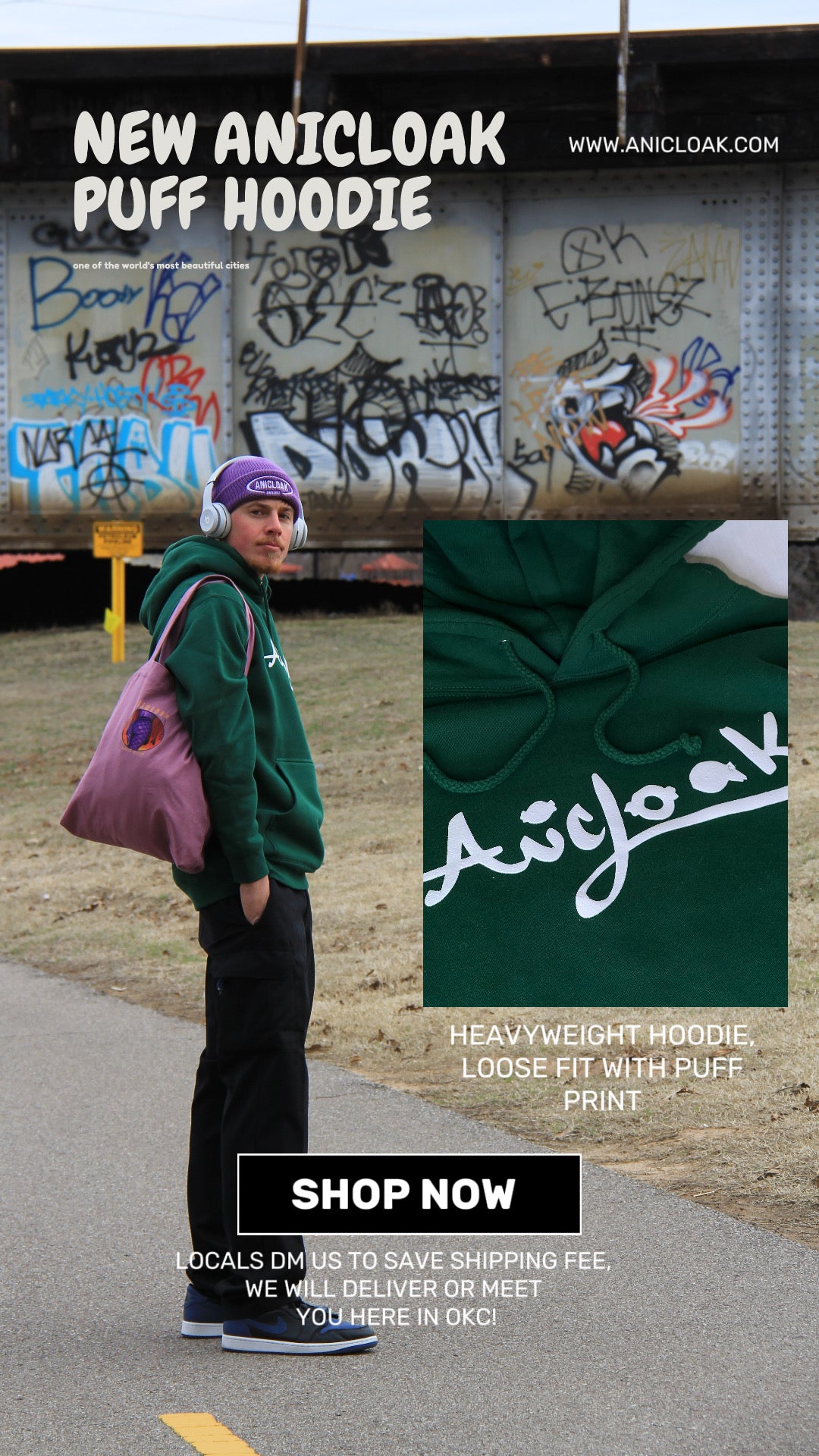 Nature Fern green ANICLOAK Puff Print Heavyweight Hoodie