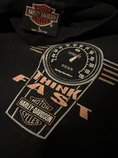 Black Single stitch 90s Harley Davidson RPMS “THINK FAST”- Large