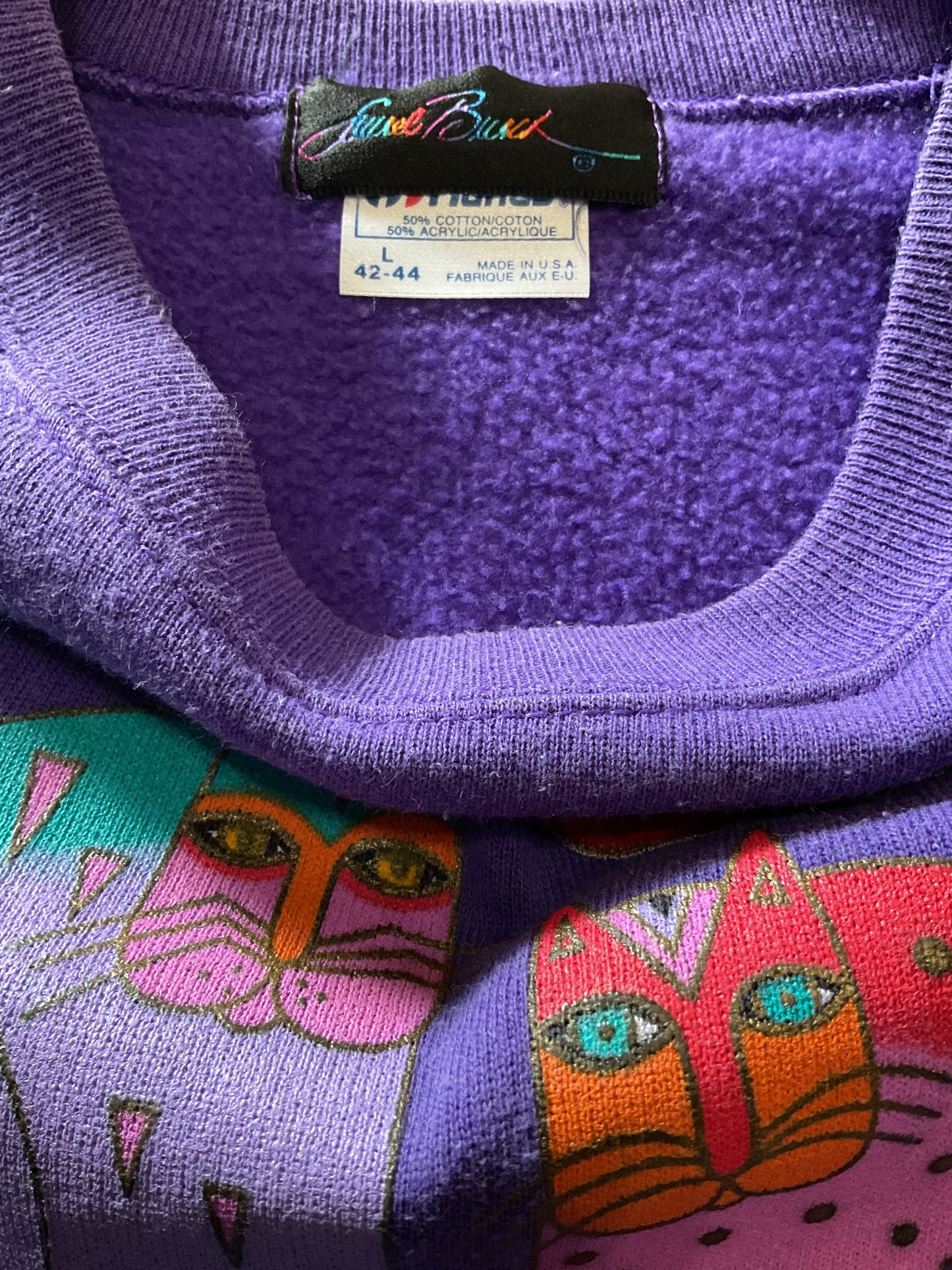VTG Laurel Burch Purple Cat Crewneck- XL