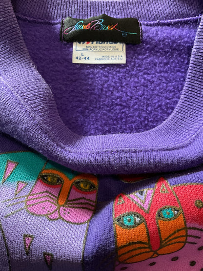 VTG Laurel Burch Purple Cat Crewneck- XL