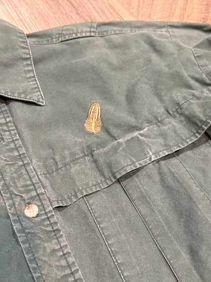 Vintage Columbia sportswear, hunting long sleeve quilted green shirt with small wheat embroidered. -XL