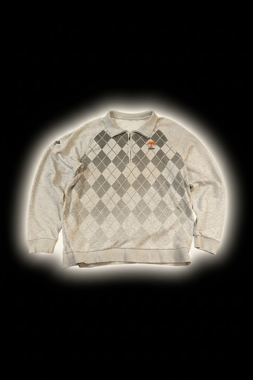 Vintage Oak Tree Argyle Quarter zip-pullover Sweatshirt size -XL