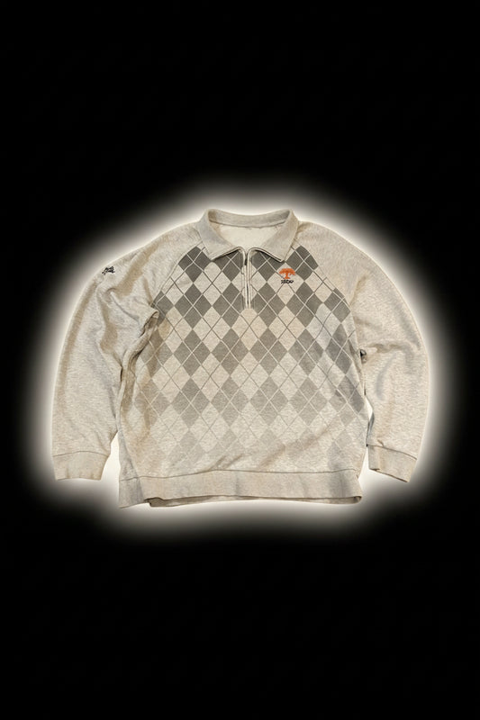 Vintage Oak Tree Argyle Quarter zip-pullover Sweatshirt size -XL