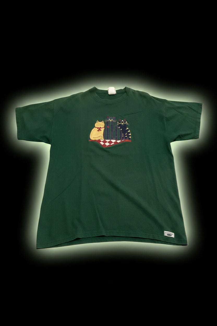 90s Vintage cat picnic green size:  Large