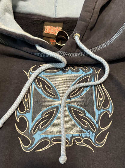 2000s Verbal Assault, navy and baby blue chopper style arm hit hoodie-L