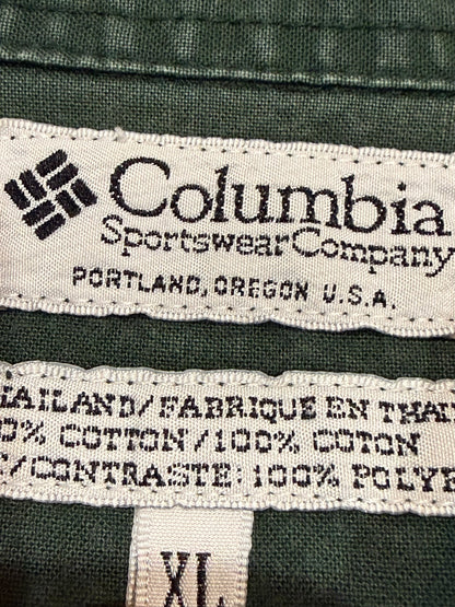 Vintage Columbia sportswear, hunting long sleeve quilted green shirt with small wheat embroidered. -XL