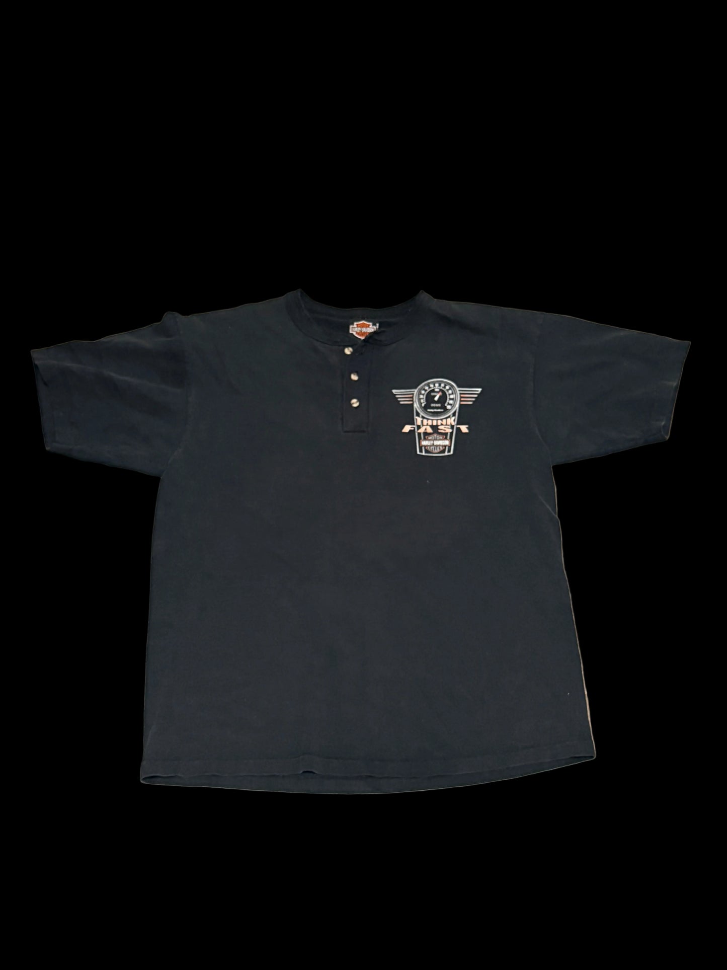 Black Single stitch 90s Harley Davidson RPMS “THINK FAST”- Large
