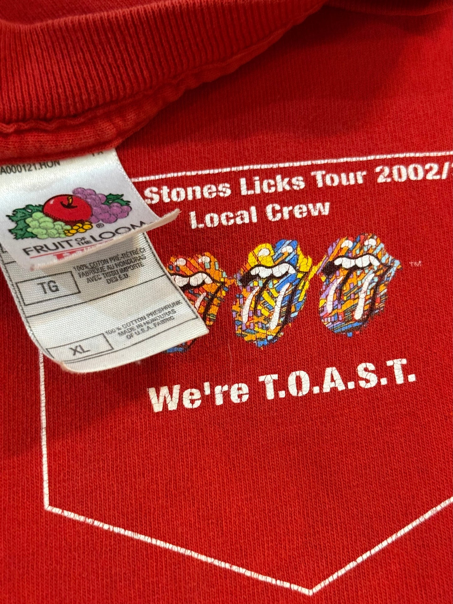 Vintage Fruit of the Loom Rolling Stones Licks Tour
2002 Local Crew T-Shirt- XL