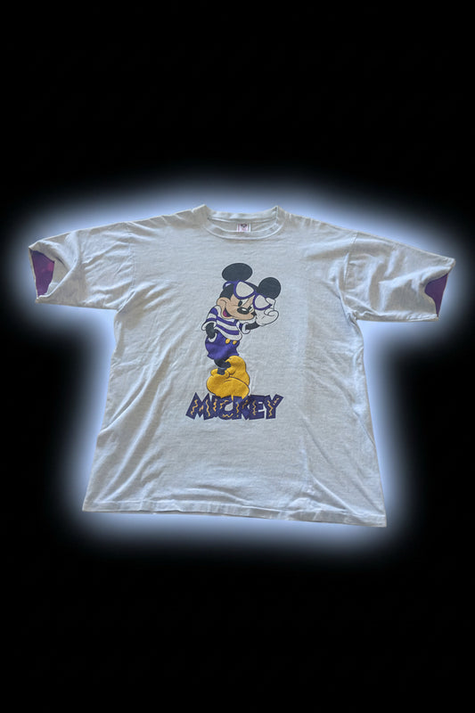 vintage 90s Disney wear Mickey Mouse purple glasses, striped shirt size- Large