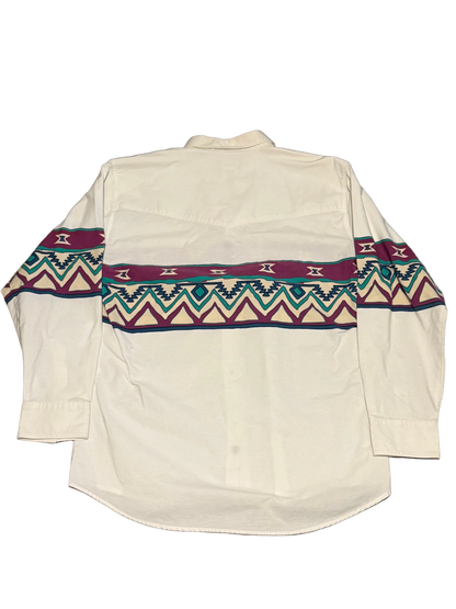Aztec wrap Western button-up white XL