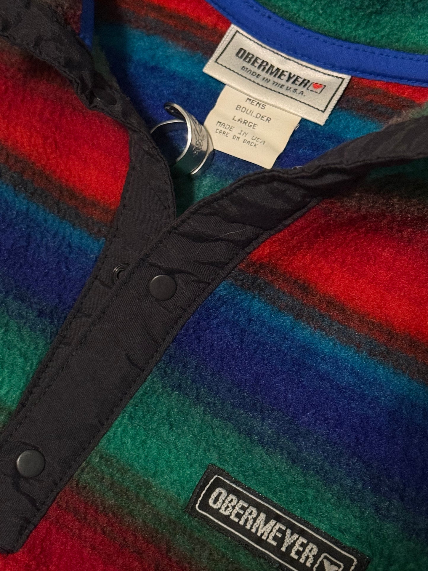 Vintage Obermeyer Boulder Striped Fleece Snap Pullover Men’s-L