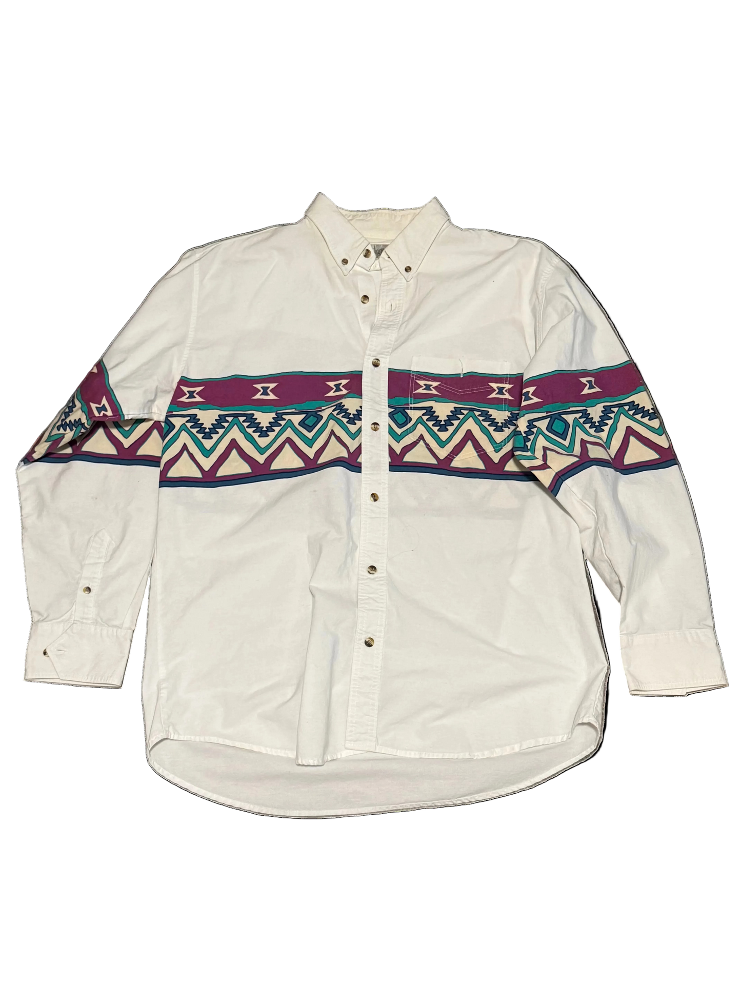 Aztec wrap Western button-up white XL