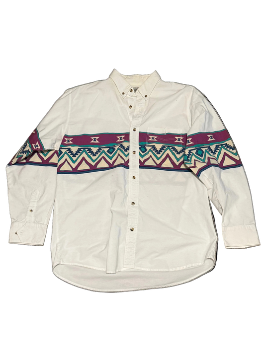 Aztec wrap Western button-up white XL