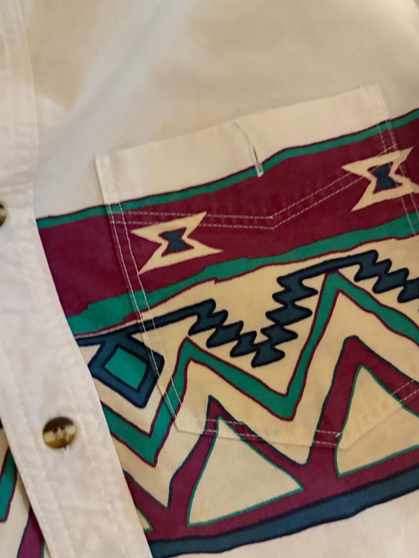 Aztec wrap Western button-up white XL