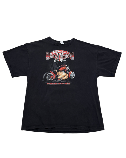 2000s Arkansas biker chick black tee-L