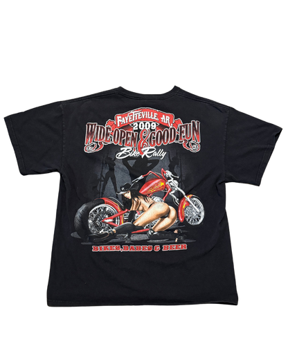 2000s Arkansas biker chick black tee-L