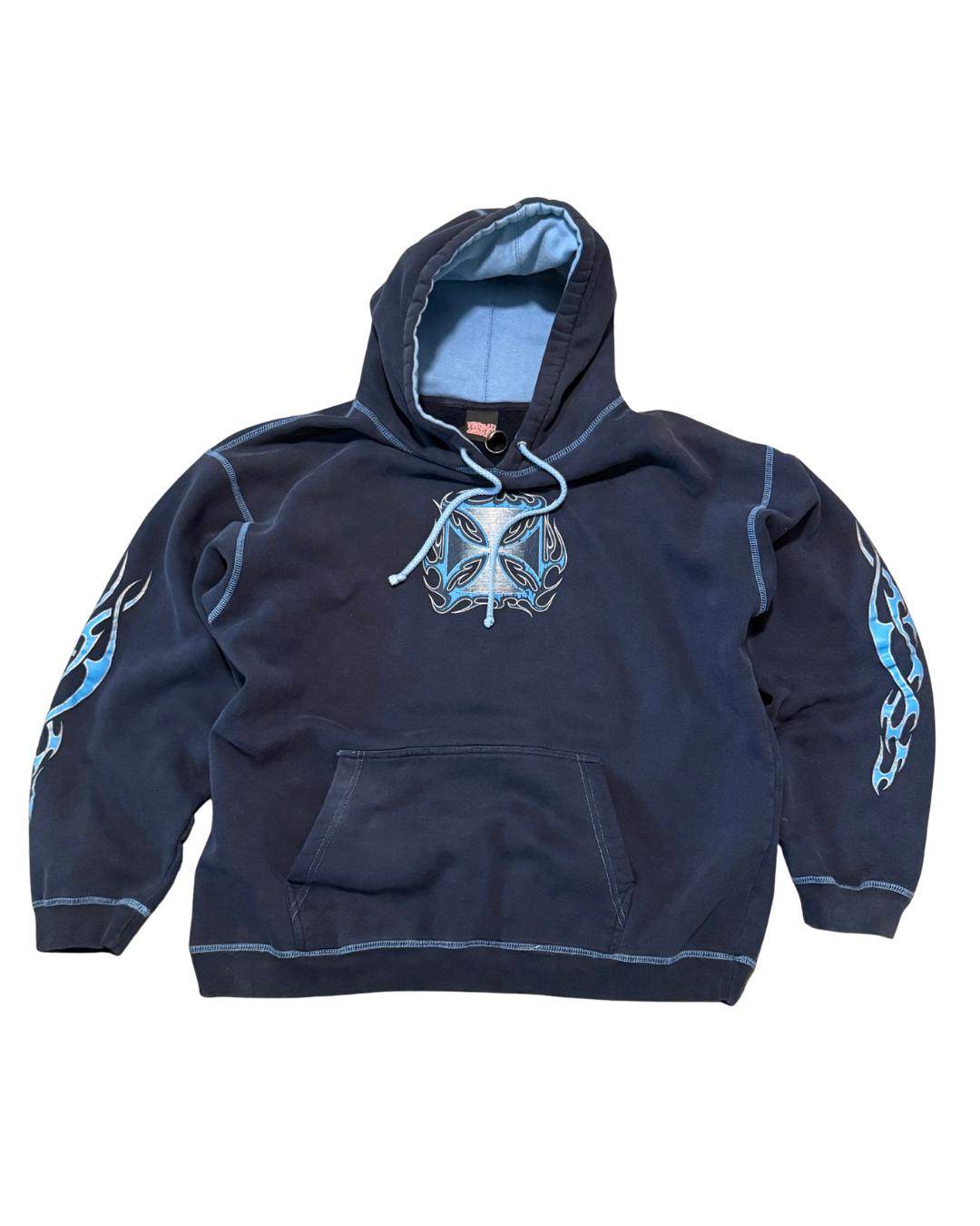 2000s Verbal Assault, navy and baby blue chopper style arm hit hoodie-L