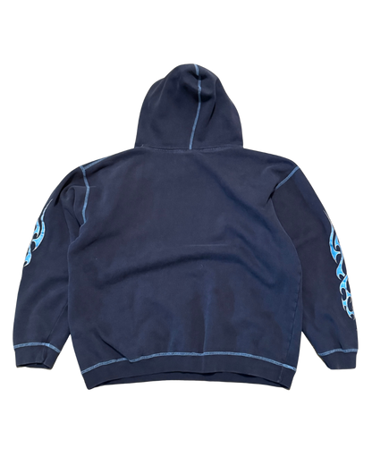 2000s Verbal Assault, navy and baby blue chopper style arm hit hoodie-L
