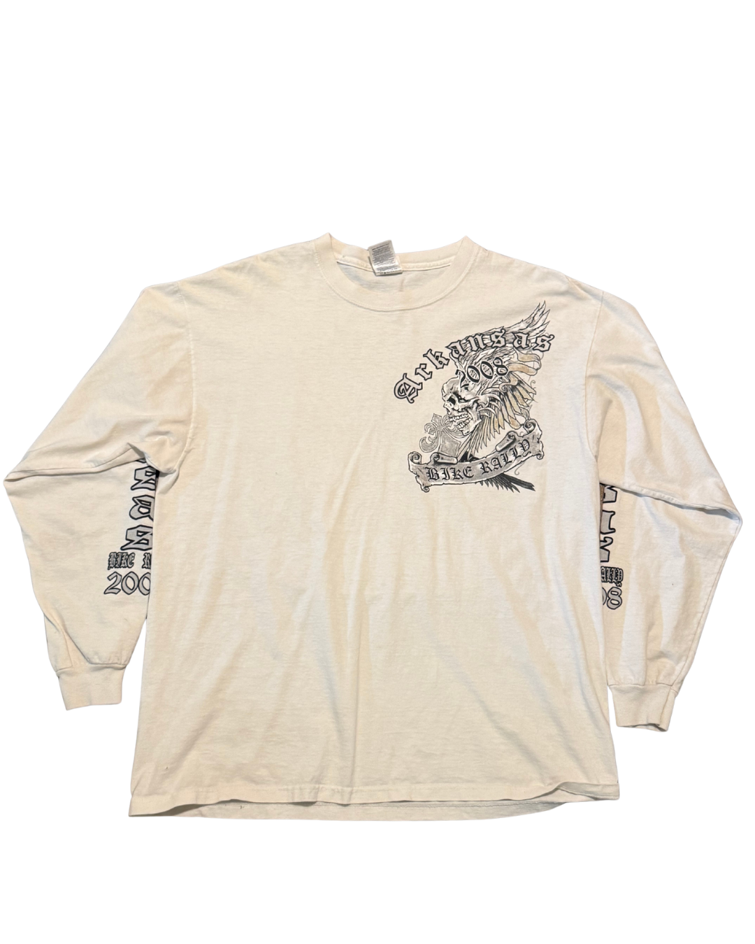 2000s long sleeve Arkansas white biker Tee-L
