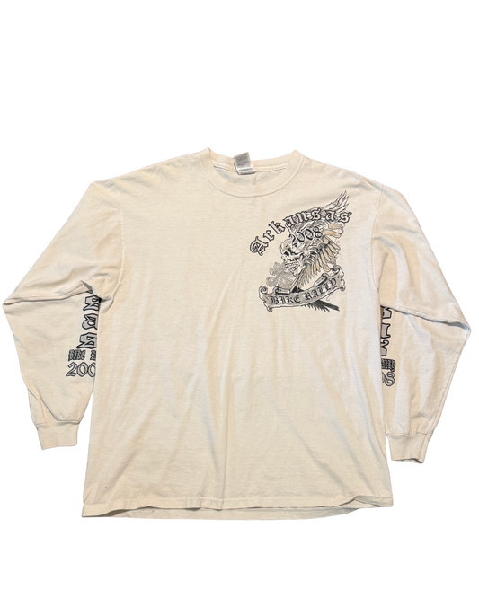 2000s long sleeve Arkansas white biker Tee-L