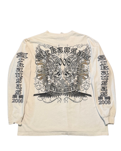 2000s long sleeve Arkansas white biker Tee-L
