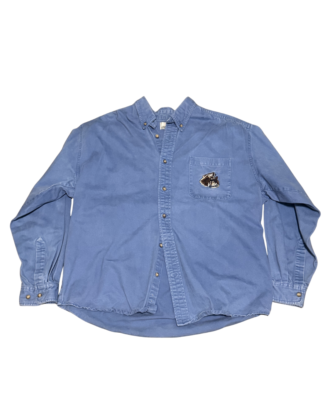 Vintage blue button up nature wolf long sleeve men’s medium