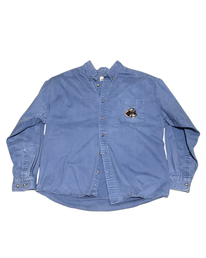 Vintage blue button up nature wolf long sleeve men’s medium