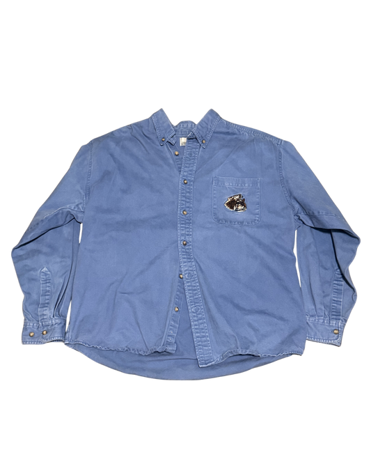 Vintage blue button up nature wolf long sleeve men’s medium