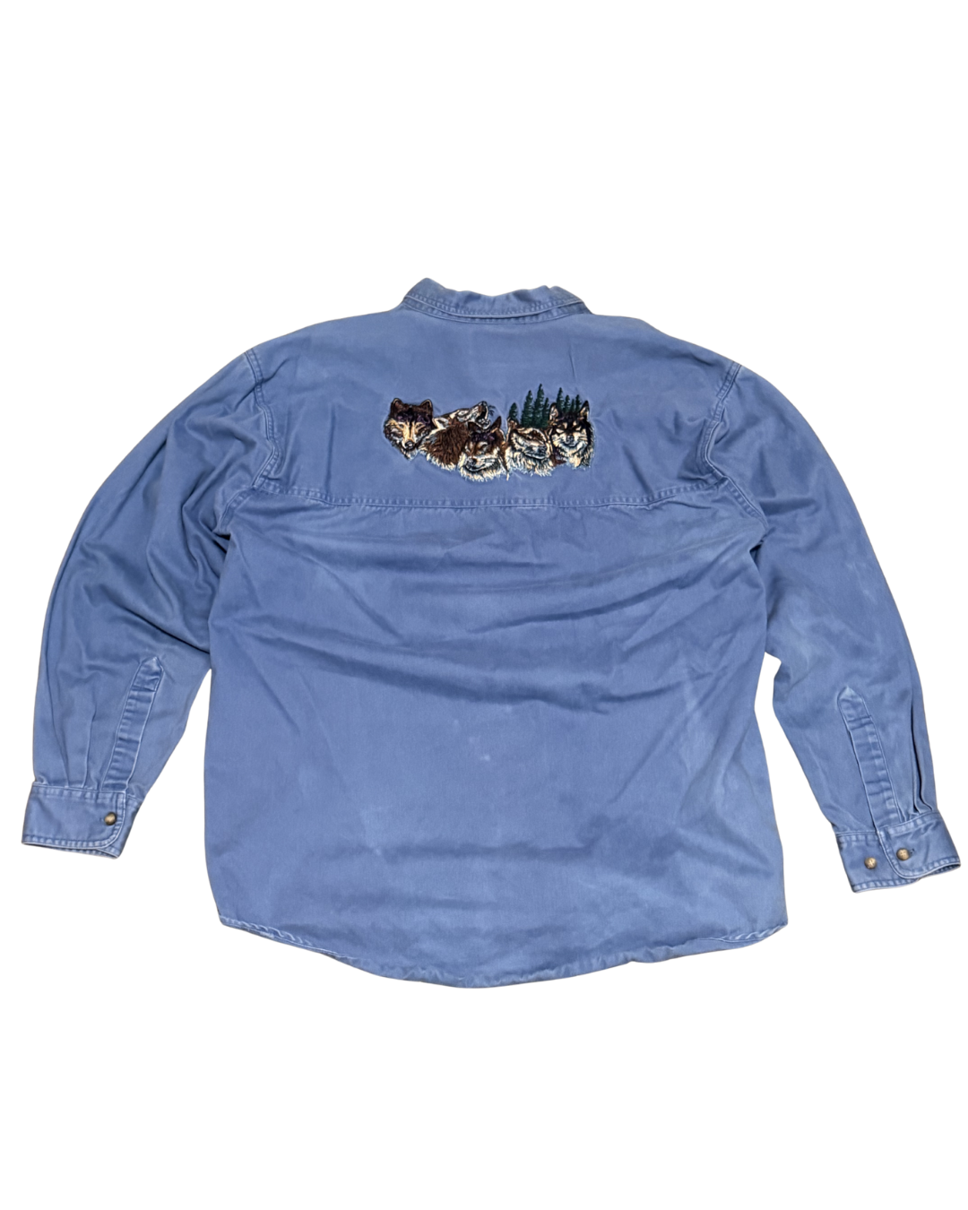 Vintage blue button up nature wolf long sleeve men’s medium