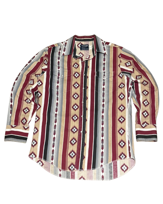 Vintage 90s wrangler pearl snap Western print men’s-XL Long
