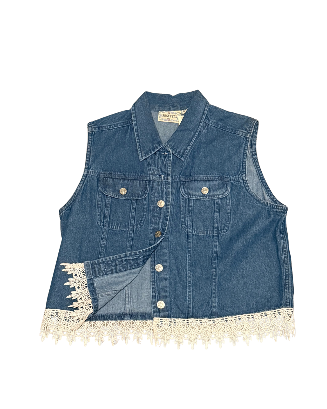 Vintage white lace denim vest women’s large