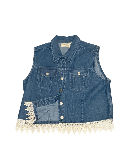 Vintage white lace denim vest women’s large