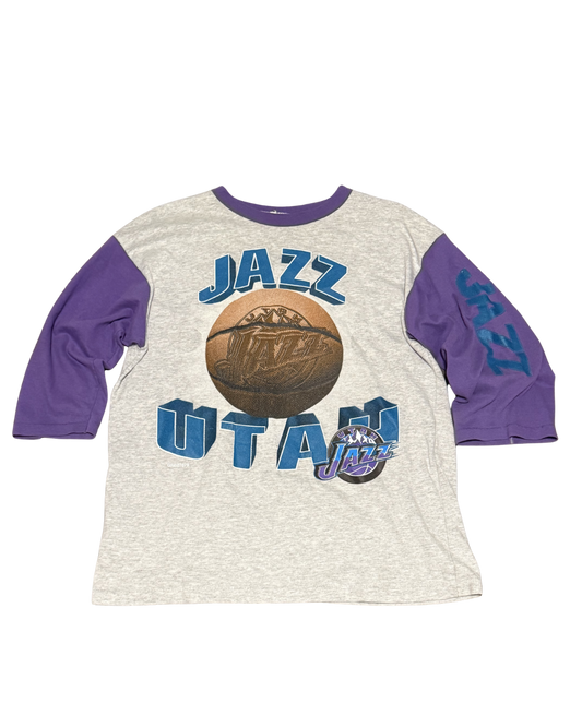Vintage 90s Utah Jazz Raglan 3/4 Sleeve 3D T-Shirt - Men’s Medium